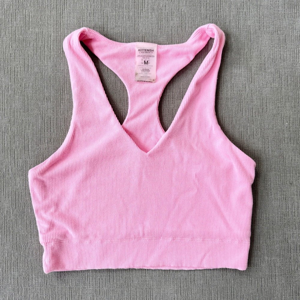 Kittenish Pink Ribbed Racerback Crop Top Ribbed Womens Medium